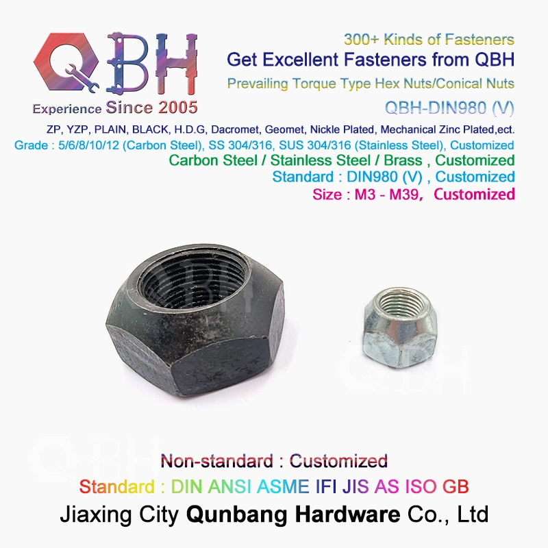 Qbh DIN980 (V) DIN980V DIN980 (V) DIN 980 V HDG Zinc Plated Black Yzp Wheel Hub Lock Hex Conical Nuts Car Auto Accessories