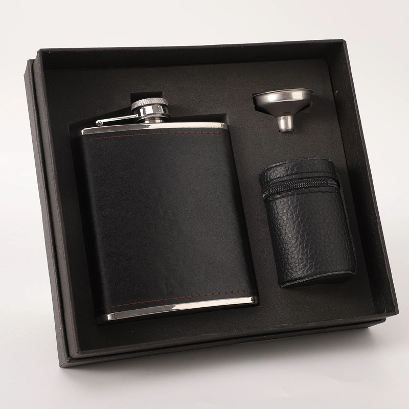 Gift Set Alcohol 304 Stainless Steel Whisky Liquor Diamond Leather Hip Flask with Funnel