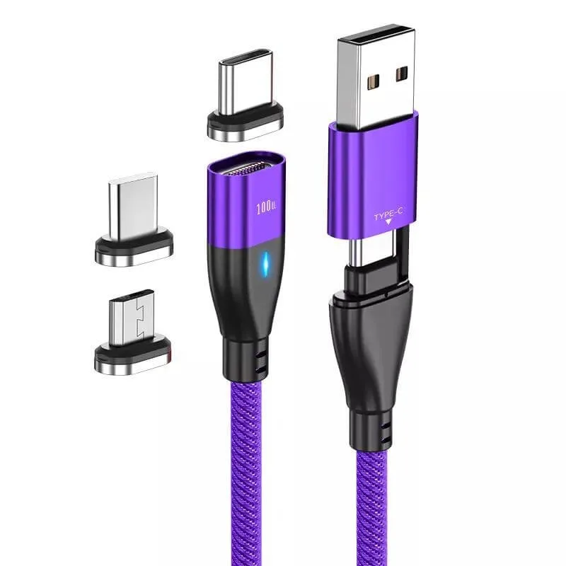 Cabos de carregamento USB tipo C de rotação de 180 graus para Lightning/Micro-USB/tipo