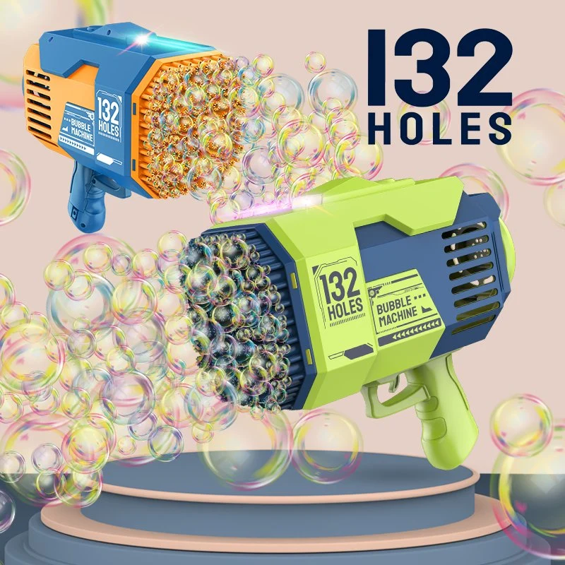 132 El Agujero bazuca eléctrico Pistola de burbujas de jabón al aire libre de verano para niños burbuja de agua Maker Toy Dazzle lanzador de cohetes de la luz de la máquina de burbujas
