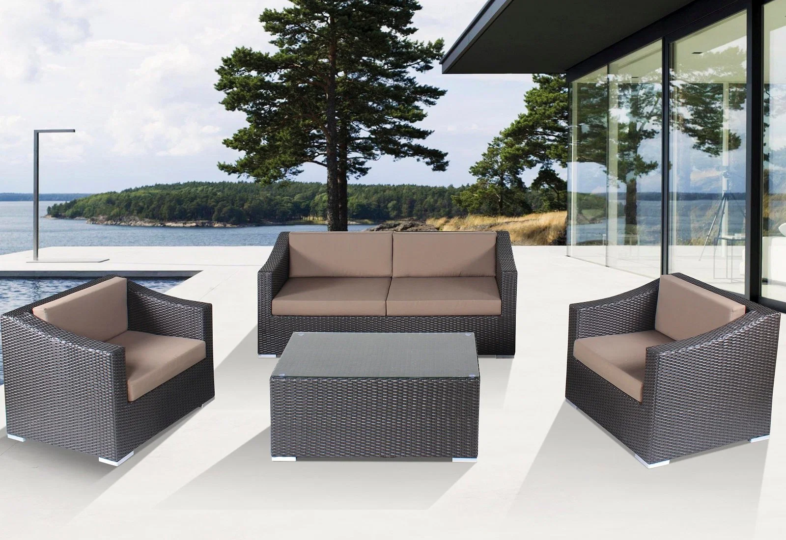 Китай Все Погода Garden Set Hotel Patio 4 шт синтетический Мебель для улицы из ротанга Sofa