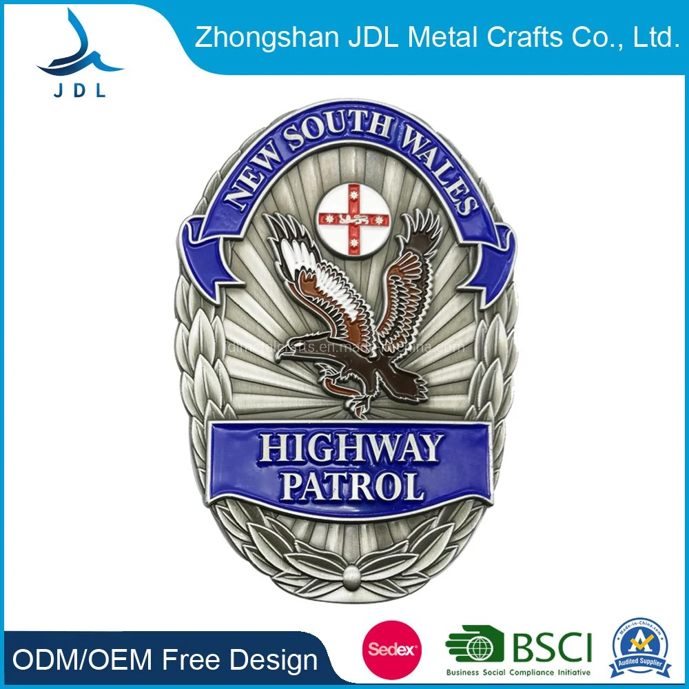 Custom Metal Gold/Silver Plated Wales Highway Patrol Police Badges for Decoration (123)