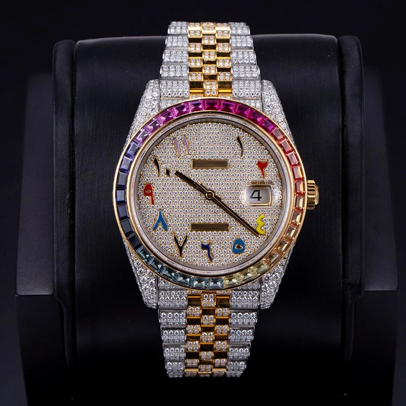 Vvs Moissanite Diamond fait main en acier inoxydable montres Hip Hop personnalisé