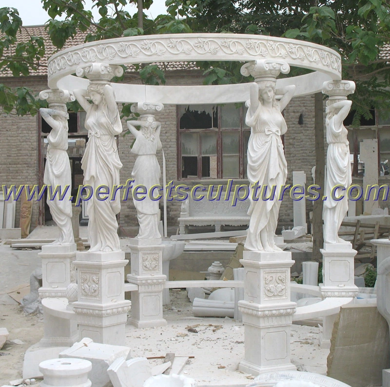 Garden Decorative Carved Stone Sculpture Marble Carving Gazebo for Outdoor Decoration (GR034)