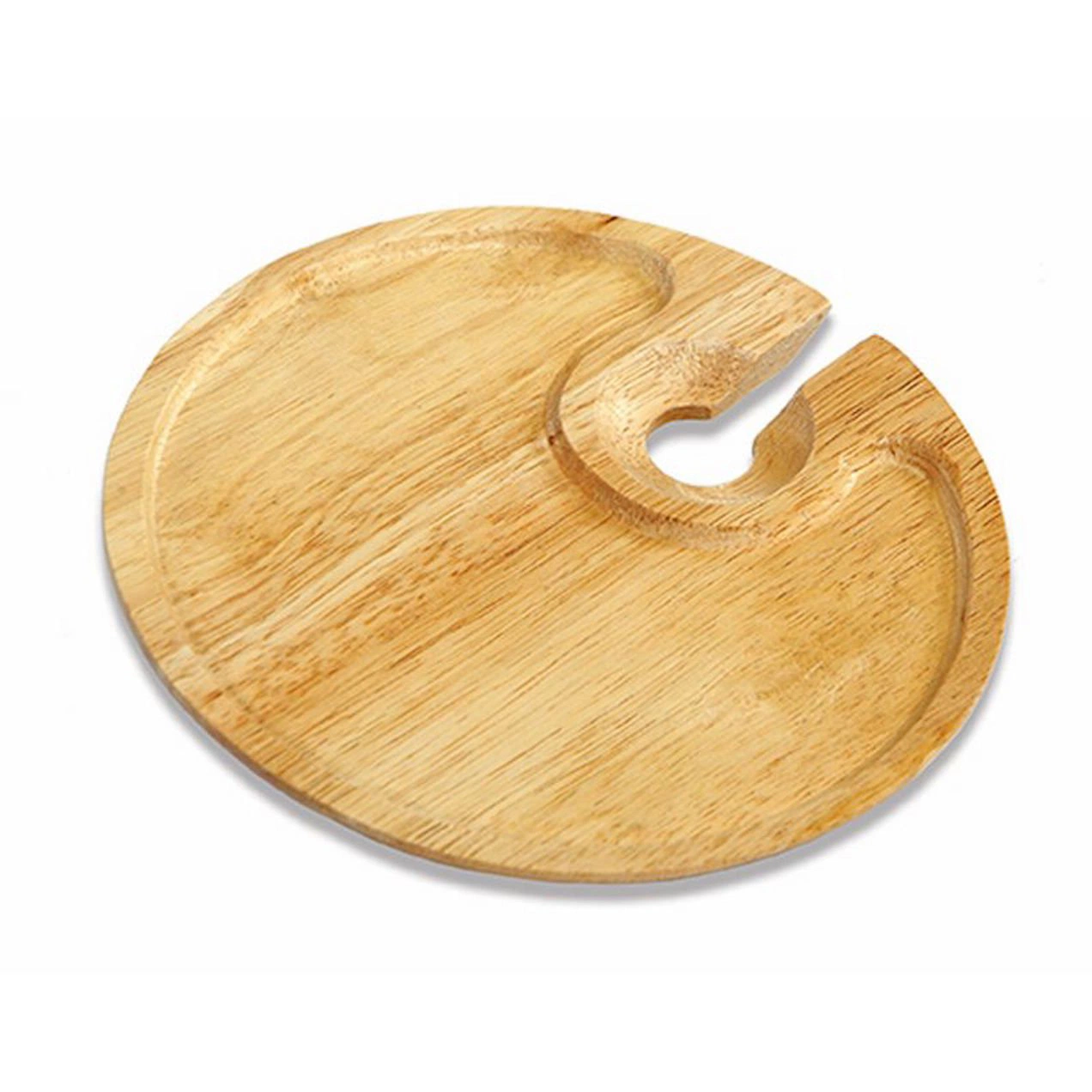 Picnic Plus Wood Carved Appetizer Tray and Wine Glass Holder Round Shape Bamboo Snack Tray