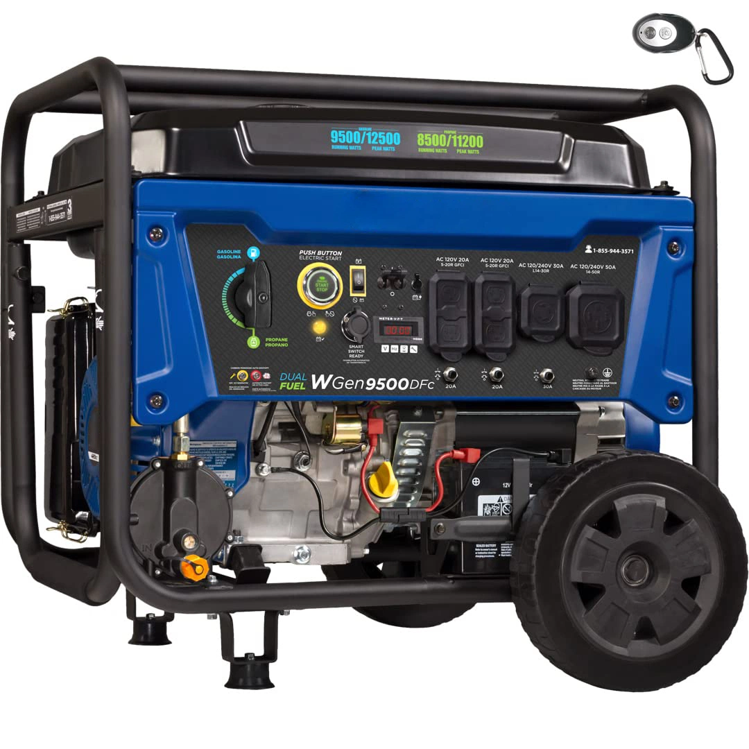 4 Stroke 12500 Watt Dual Fuel Home Backup Portable Generator Remote Electric Start Transfer Switch Ready Gas and Propane Powered