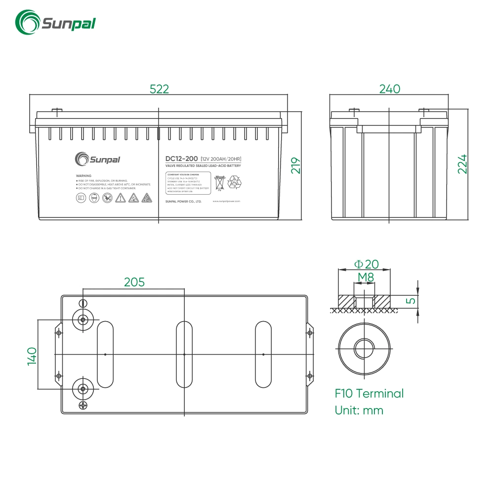 Герметичная свинцово-кислотная батарея Sunpal Recharge 12 в 100 а/ч 150 а 200а Гелевый аккумулятор глубокого цикла 250 а для резервного ИБП