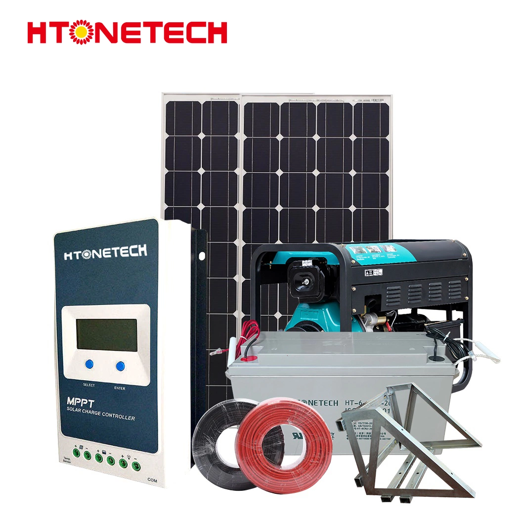 Htonetech 3.6kw 48V Complete off-Grid Solar Power System Factory China 8kw 10kw 15kw Spring Hybrid Solar Panel Big Diesel Generator Solar Cell Hybrid System