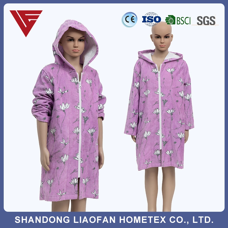 Cotton Purple Children's Hooded Bathrobe Printed Nightgown Robe