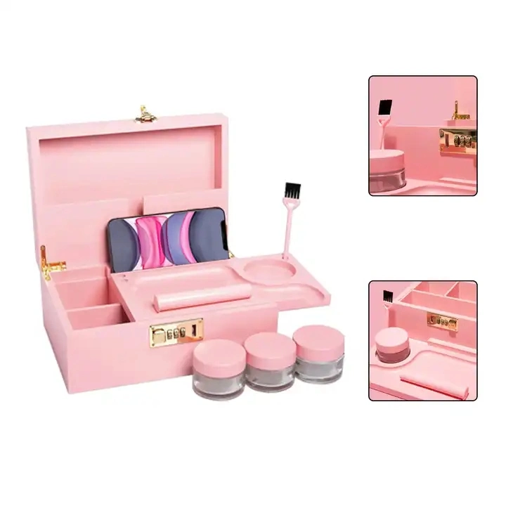 Pink Customize Logo Smoking Case Accessories Nature Bamboo Wooden Smoking Herb Stash Box with Jars Lock Combo Kit