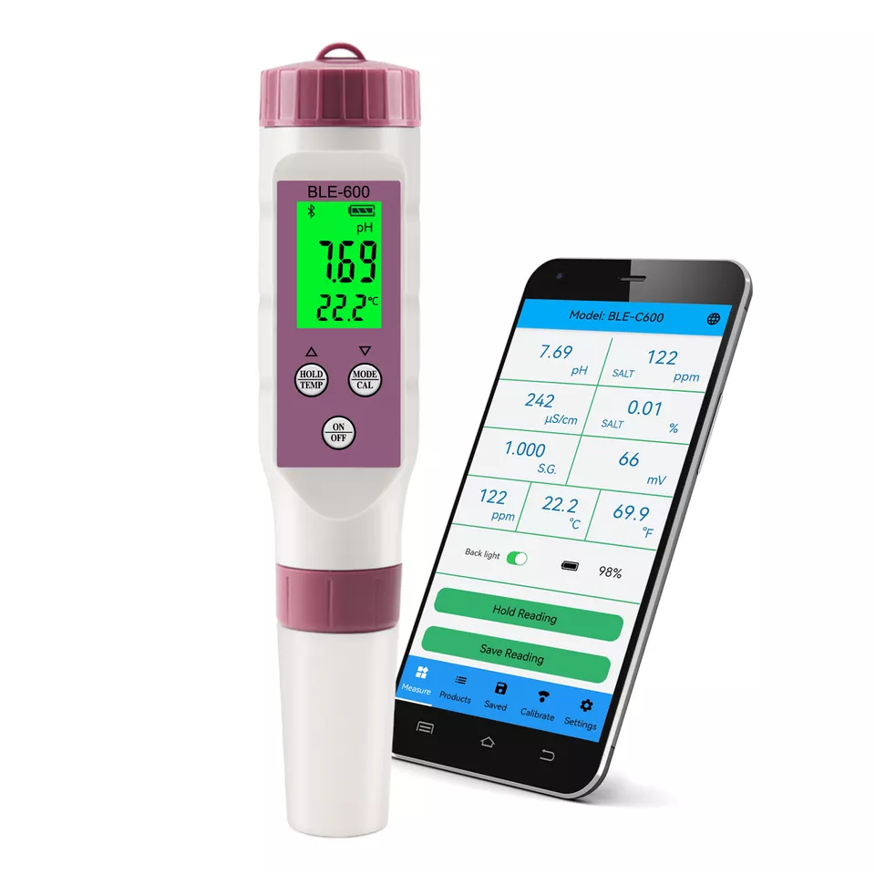 Bluetooth Water Quality Tester 7 in 1 pH TDS Ec ORP Salinity S. G Temperature pH Meter