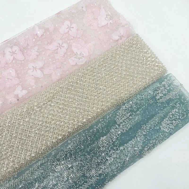 Wholesale/Suppliers Fancy Sequin Lace Fabric Nigerian Embroidery Swiss Voile Lace Fabric with Stones by Yard