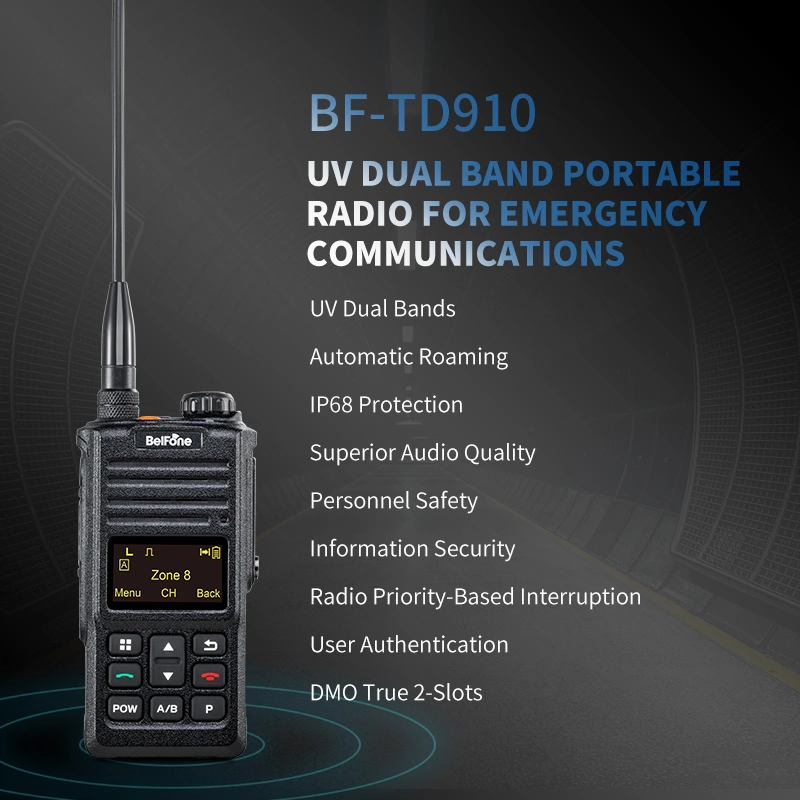 Belfone Bf-Td910UV Professional Dmr Walkie Talkie with IP68 Protection Two Way Radio Dmo Pseudo Trunk Professional Radio