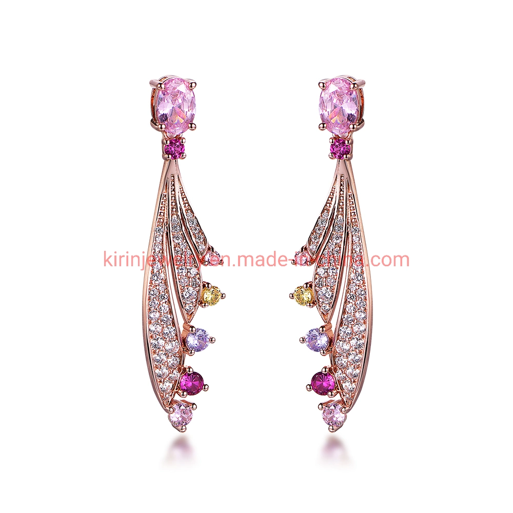 Trendy Fashion Inlaid Colored Zircon Earrings Beauty Hot Jewelry AAA Crystal Flower Dangle Earrings