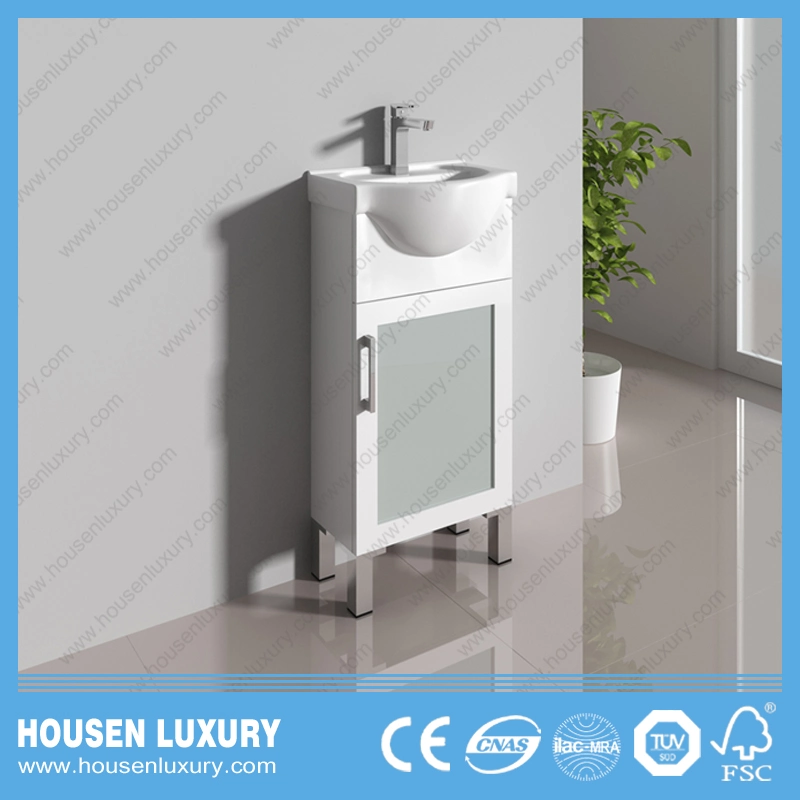 PVC or MDF Material Big Belly Basin White Paint Frosted Glass Door New Modern Floor-Standing Bathroom Cabinet