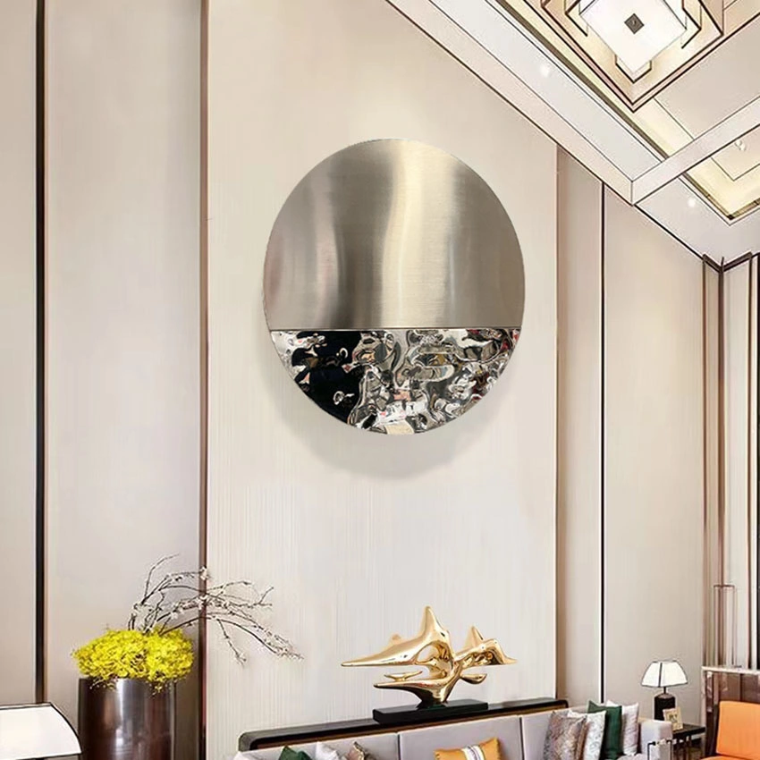 Metal Art Wall Living Room Decor Circle Mirror Stainless Steel Sculpture Hotel