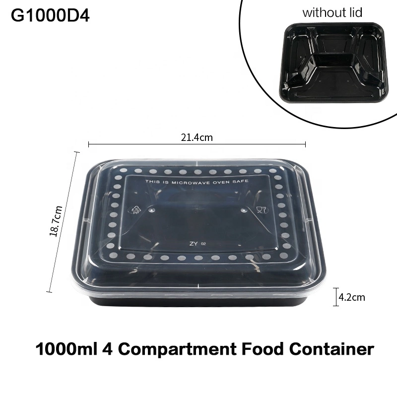 BPA Free 4 Compartment Food Container Disposable Plastic Lunch Box with Dividers for Restaurant Meal Food Packaging Meal Box