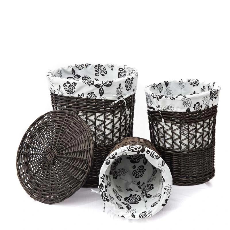 Set von 3 großen Wicker Aufbewahrungskörbe Wäschekorb mit Futter