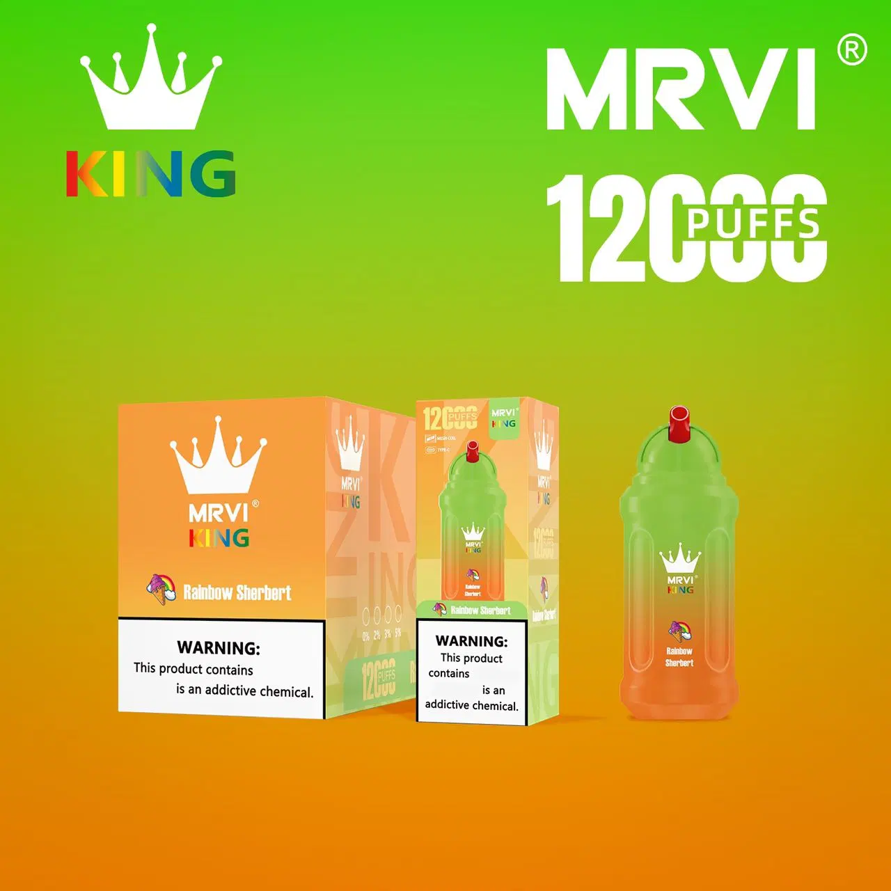 Novos purffs Mrvi King 12000 com e-Liquid de 23 ml e tipo C Recarregáveis Fancy intermitente e descartáveis Ecig Randm tornado 10000