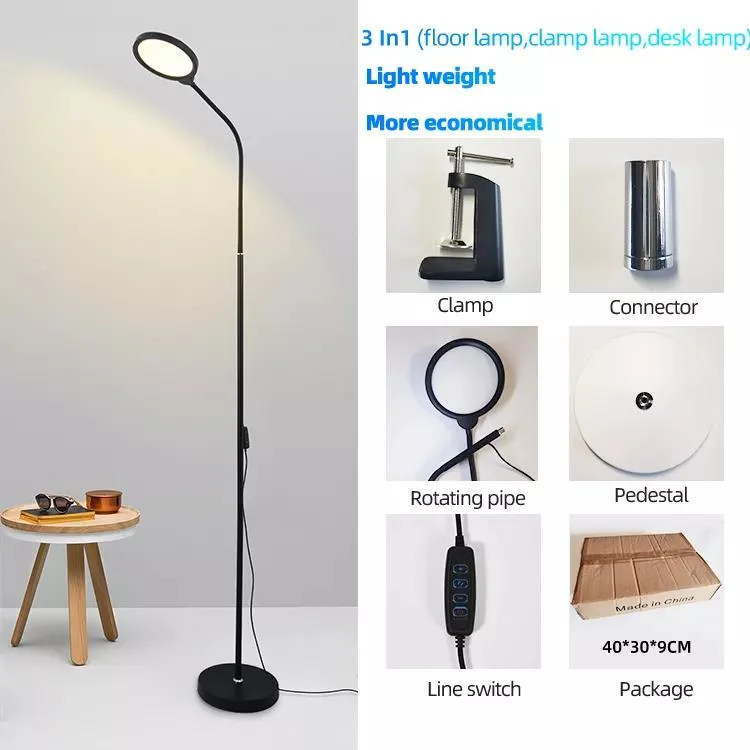 3 in 1 LED Hotel Lamp Light Table Standing Clamp Indoor Lighting with CCT & Brightness Adjustable Button Switch Floor Table Lamp