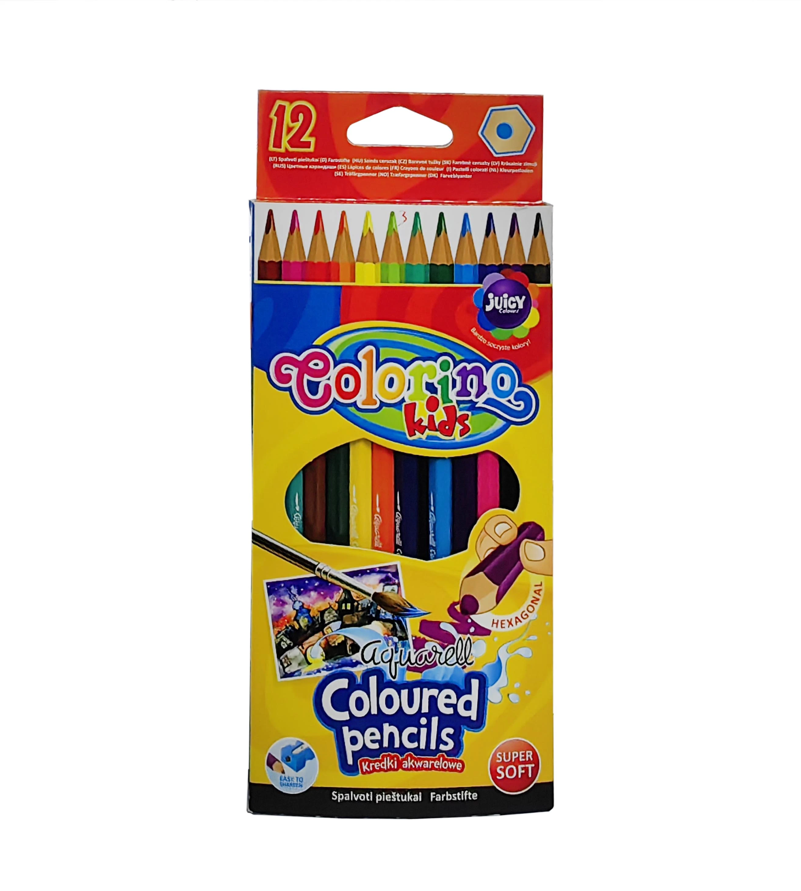 12 crayons de couleur six pans de PCS Super Soft Wholesale papeterie promotionnelle Crayons de couleur avec crayon mécanique à pinceau