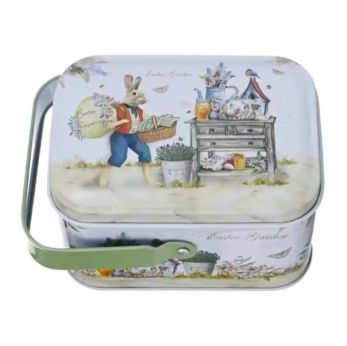 Caja de conejito de Pascua regalo Candy Food Grade Square Tin Caja