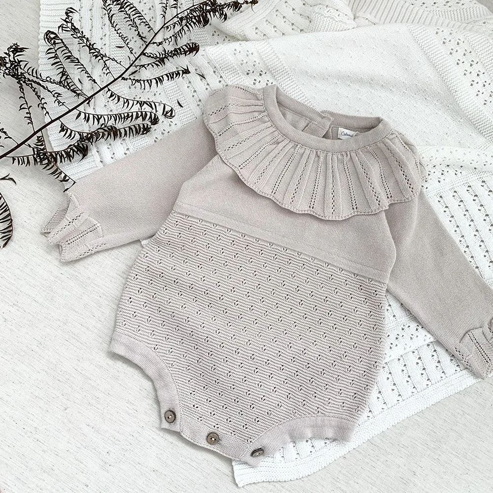 Spring Autumn Infant Baby Girl Thin Knit Jumpsuit Romper