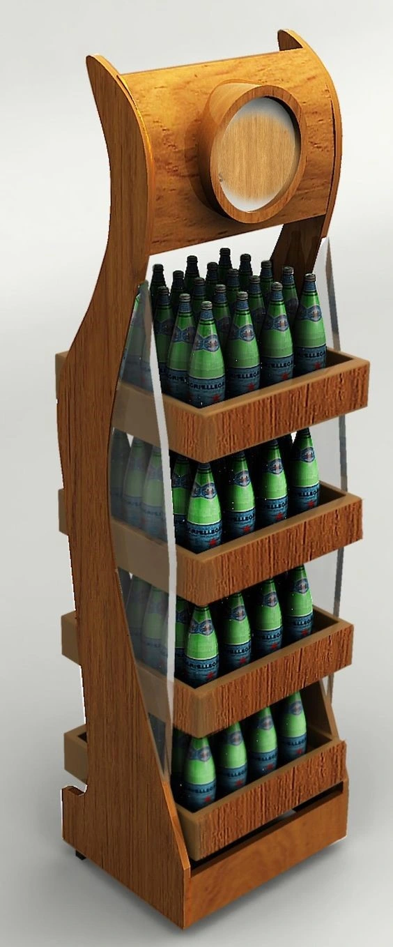 Wooden Supermarket Wine Display Stand/Flooring Wooden Wine Display Rack/Shelf for Beer/Wine