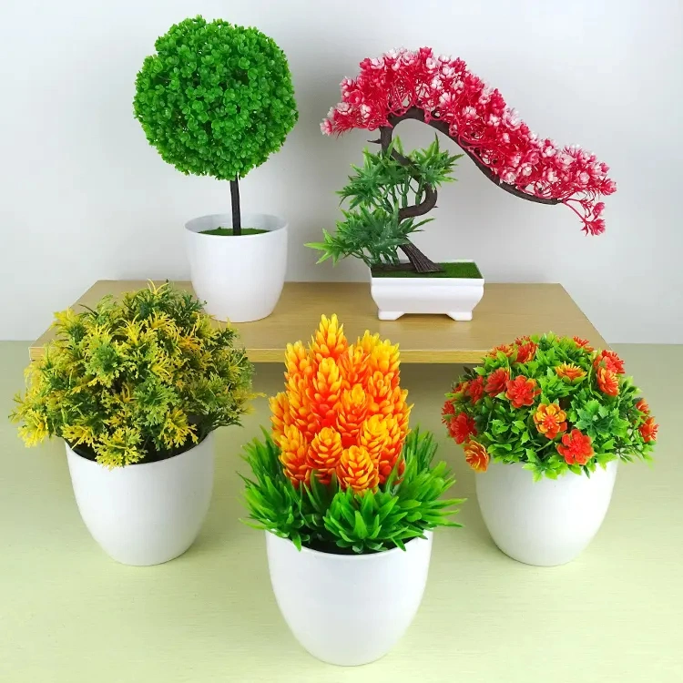 Nordic Simulation Small Plastic Floral Potted Plants Indoor Home Office Living Room Desktop Decoration Artificial Flowers