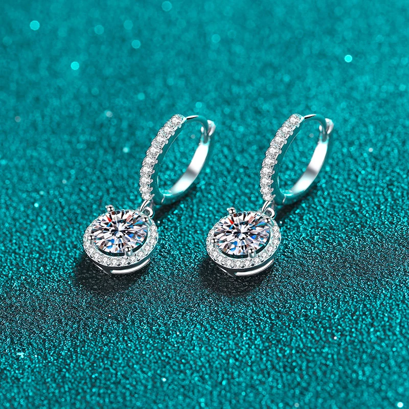 925 Sterling Silver Pendientes para mujeres Moissanite anillo de oreja redonda hebilla PT950 Pendientes de Oro Joyas