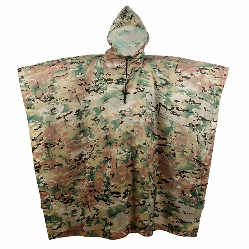 Militar PVC Coated Rain Gear Camo Camping Waterproof Carton poliéster Impermeable Poncho