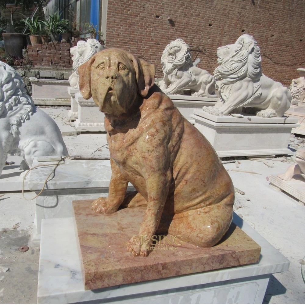 Outdoor Large Stone Hand Carved White Marble Dog Sculpture