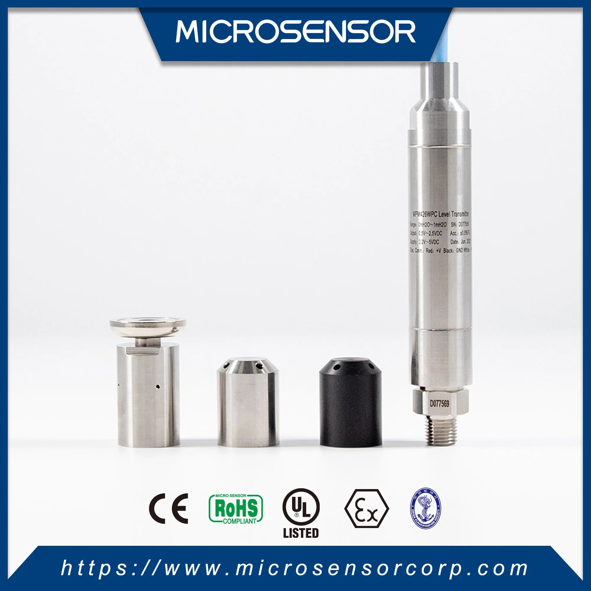 Microsensor MPM426W Série dos tanques de armazenagem de fertilizantes químicos do Sensor de nível de imersão com Analog 4-20mA 0.5-4.5V