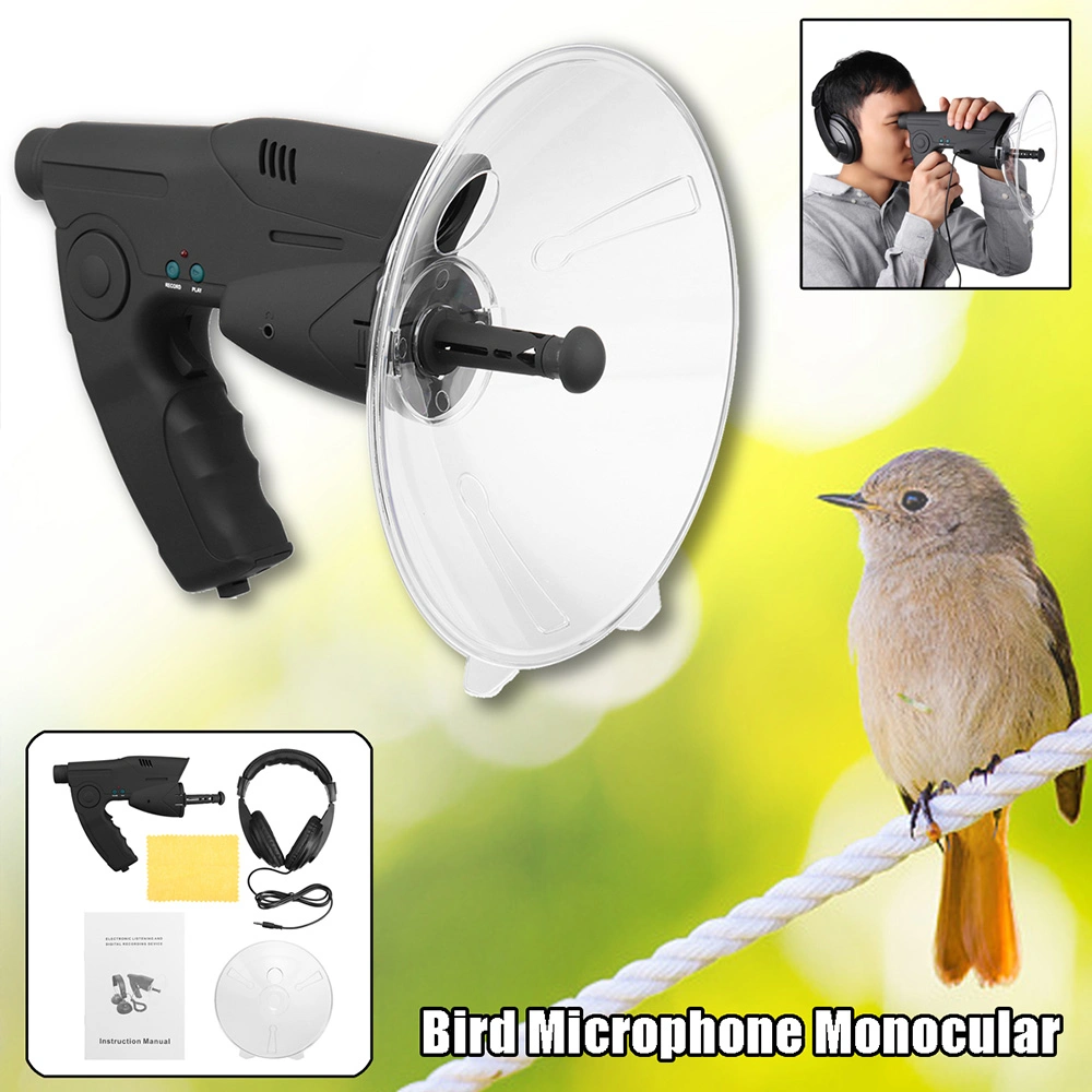 Ampliação de 8X amplificador de som ouvido Aves Biónico telescópio de gravação com fones de ferramentas exterior Monitorizador de ferramenta de aves de audição