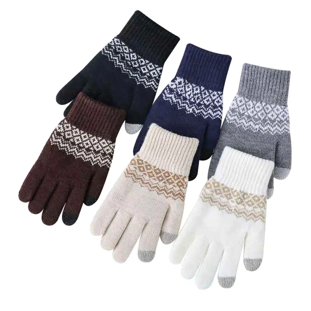 Winter Jacquard Touchscreen Stretchy Knitted Unisex Warm Gloves