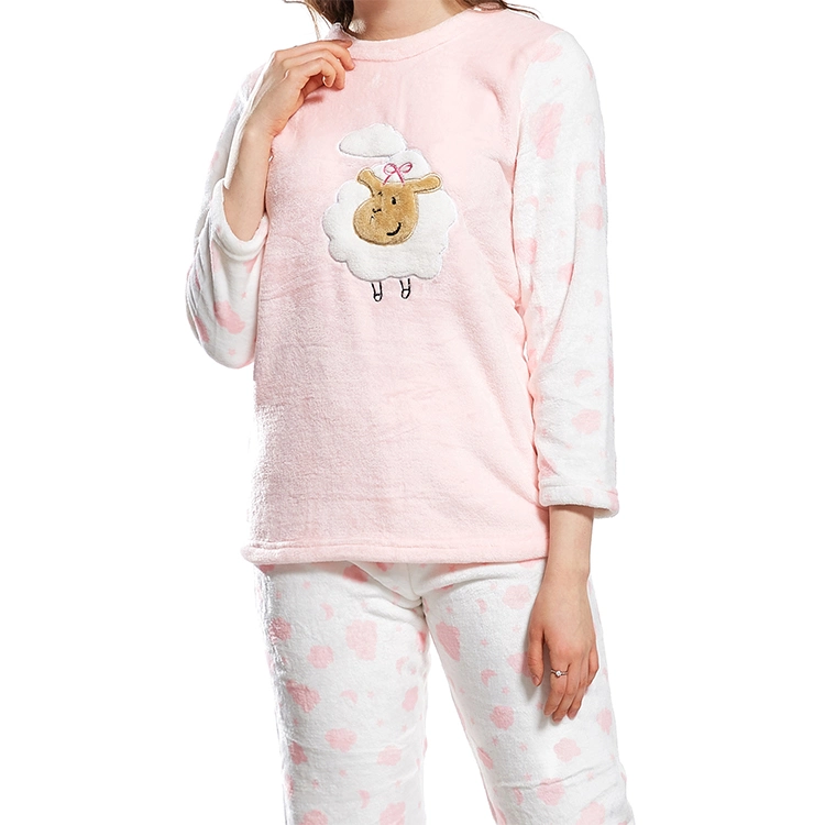 Cartoon Pattern Pajamas Women Winter Flannel Christmas Sleepwear Ladies Adult Pajamas