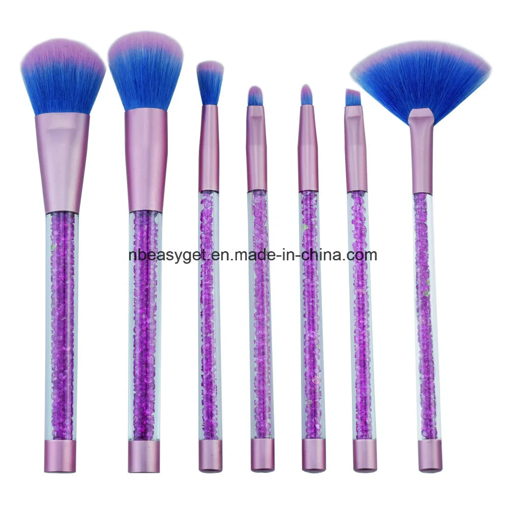 7PCS Makeup Brush Set with Shiny Crystal Liquid Quicksand Glitter Acrylic Handle Esg10503