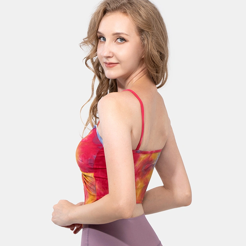 Gym Tie-Dye Undershirt Female Sports Underwear Pilates Fitness Clothing Halter Yoga Bra with Pads