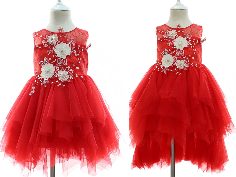 2-10t Fleur rouge Robe de filles peu d'enfants de la Dentelle partie mariage robes de princesse Tutu pour les enfants