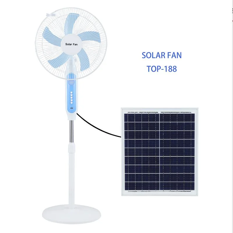 Innovative New Technology Fan with Ternary Lithium Battery Solar Panel Floor Room Cooling Fans, White Competitive Price Lownoise Green House Air Fan