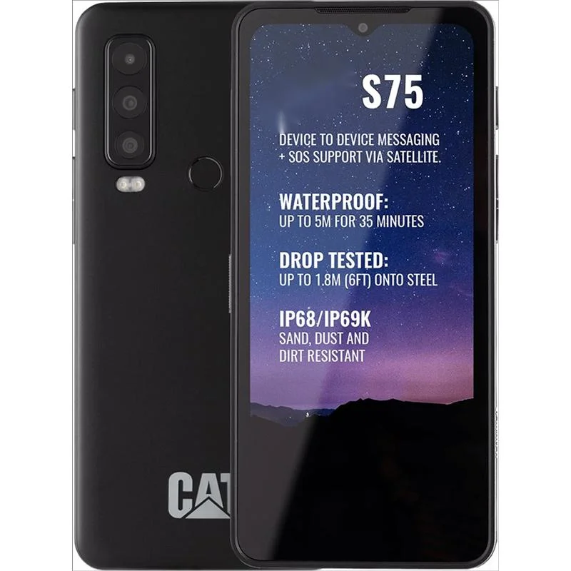 Caterppfor Illar Cat S75 6 GB 128 GB, cartão SIM duplo, preto, grande Smartphone de telemóvel à prova de água com ecrã, modo de espera super longo sem fios Carregar a câmara de beleza 6500 batt
