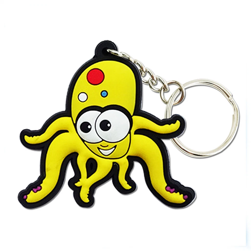 Customized Personalized PVC Keychain Gift Custom Logo OPP Bag Rubber Keyring+ 4 Link Chains Customized Shape