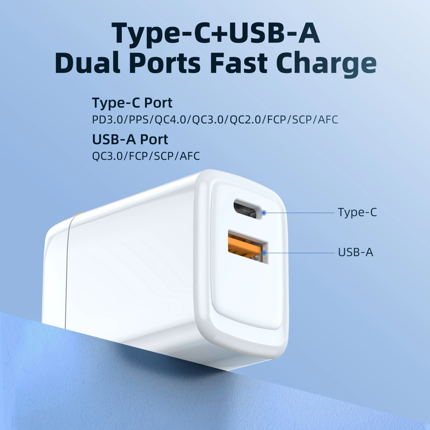 Wholesale/Supplier Us EU UK Foldable Plug 35W 45W GaN USB C Charger Pd + QC3.0 Fast Charger Mobile Phone Dual Ports Universal Charging Adapter