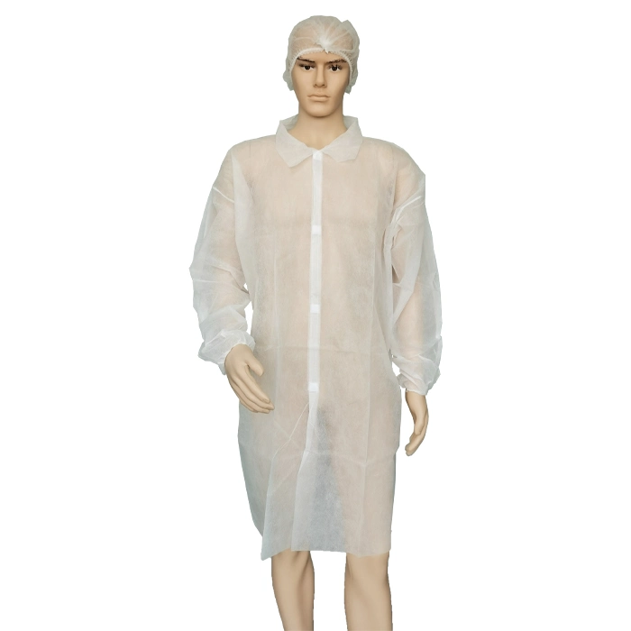 ISO13485 Disposable PP Nonwoven Dust Proof Garment with Collar Without Pocket for Food Factory