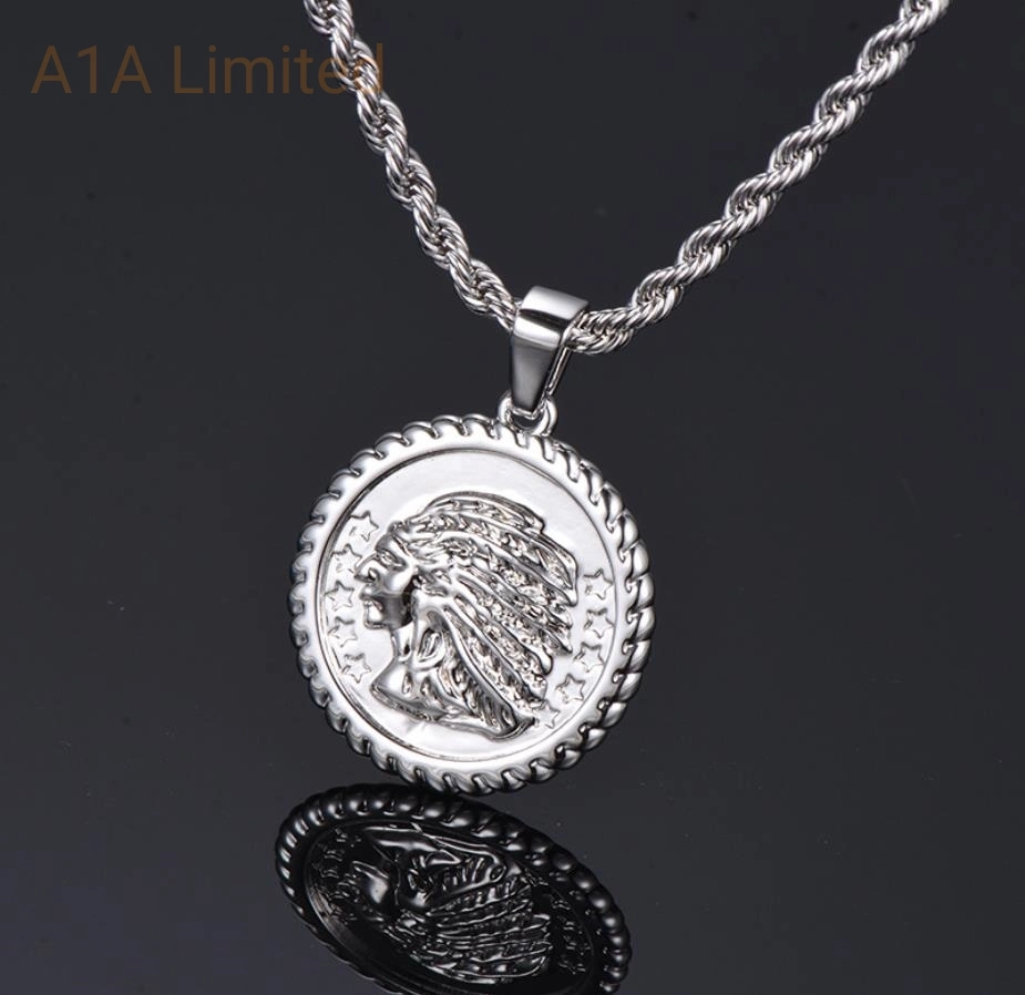 Encanto Vintage estilo punk de latón o colgante de plata de ley 925 de la Ronda de joyas collar de la moneda de comercio al por mayor joyería personalizada