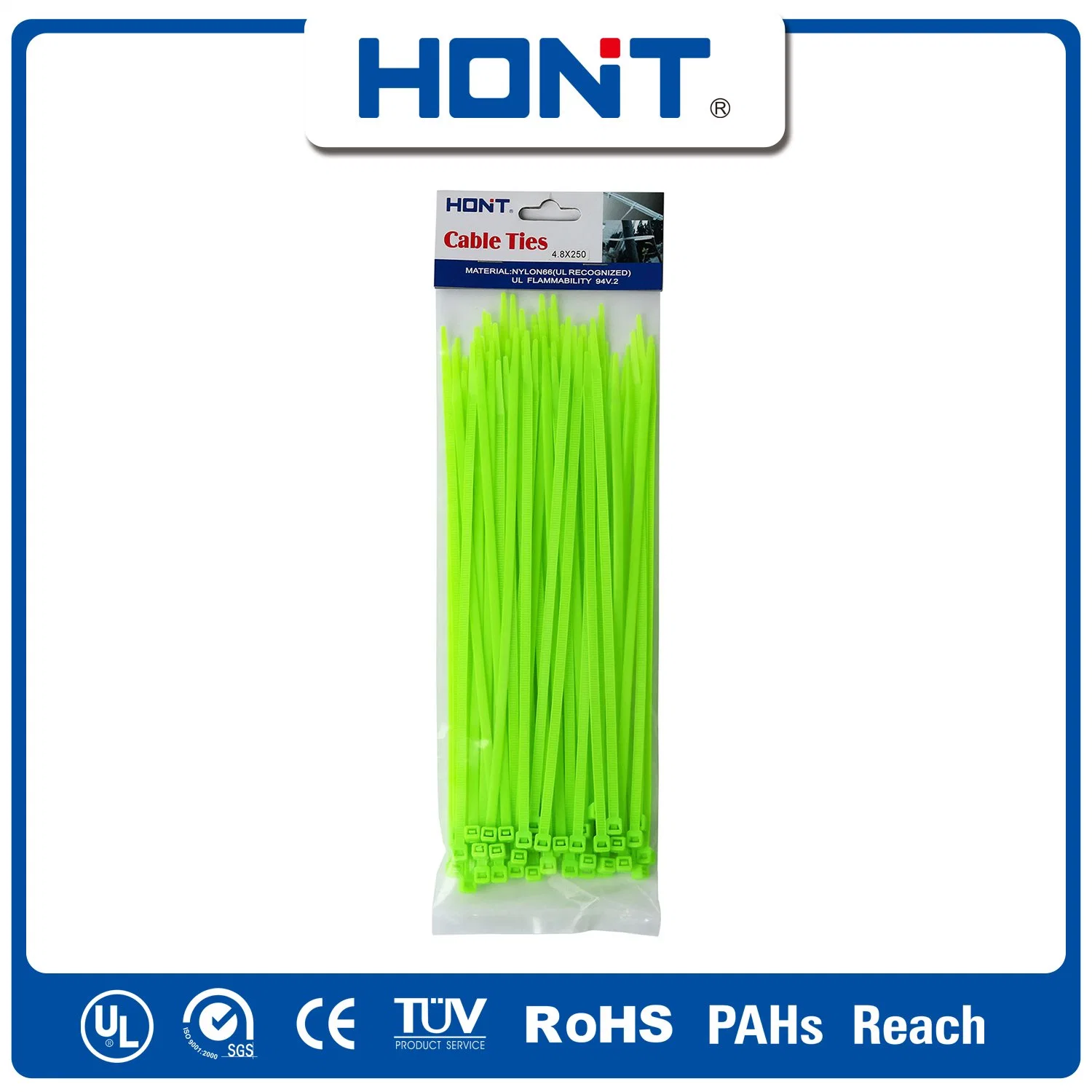 2.5/3.6/4.8/7.2/9/12 ISO Approved Hont Plastic Bag + Sticker Exporting Carton/Tray Label Tag Nylon Cable Tie