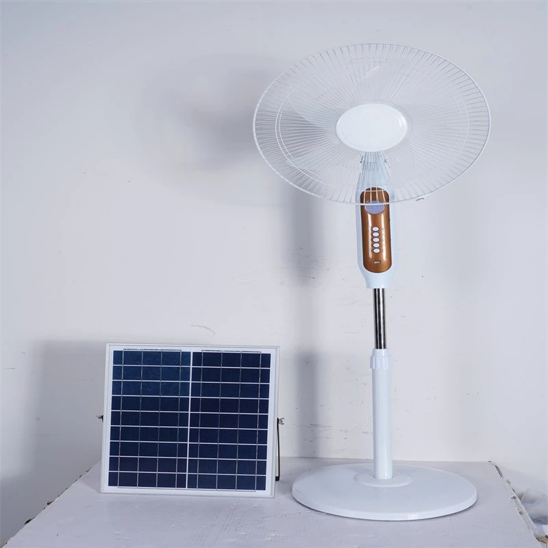 Innovative New Technology Fan with Ternary Lithium Battery Solar Panel Floor Room Cooling Fans, White Competitive Price Lownoise Green House Air Fan