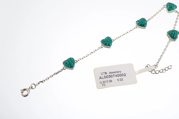 Pulsera de alta calidad con corazón de joyería con piedra esmeralda