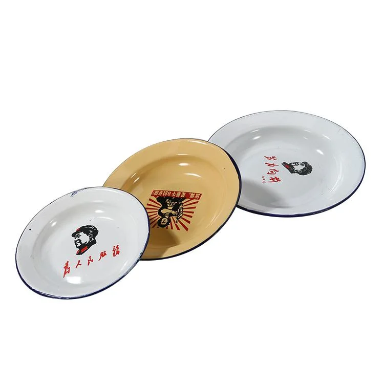 Factory Wholesales Enamel Dinner Soup Rice Plate with Decal for Kitchenware and Tableware