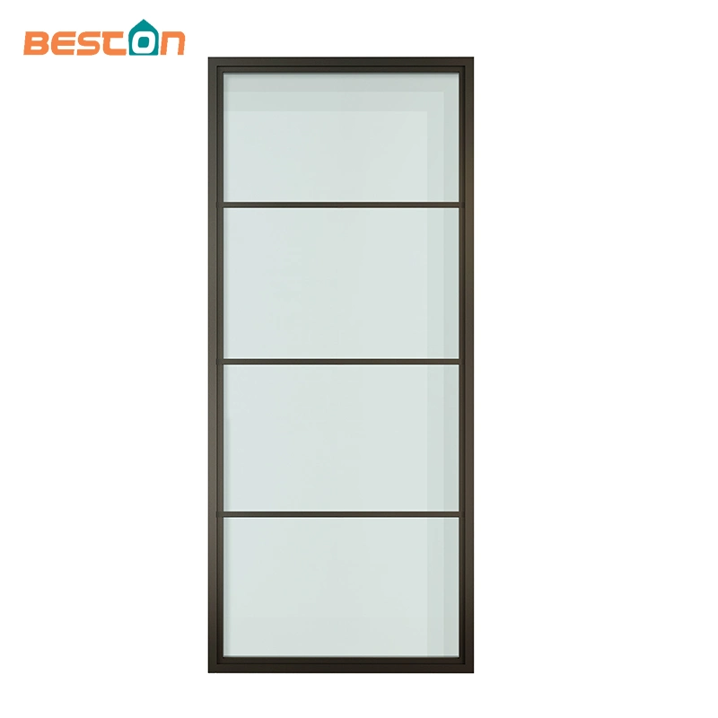 Black Iron Frame Loft Doors Carbon Steel Frosted Glass Sliding Barn Door